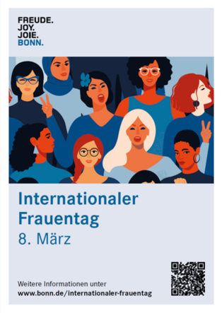 Plakat zum Internationalen Frauentag mit vielen Frauenköpfen